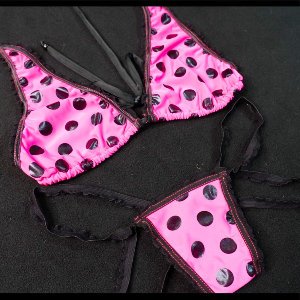 Pink & Black Dots Two Piece Thong Bikini